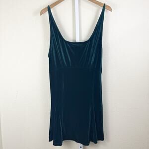 Delicates Vintage Velvet Babydoll Slip Mini Dress Womens L Large Emerald